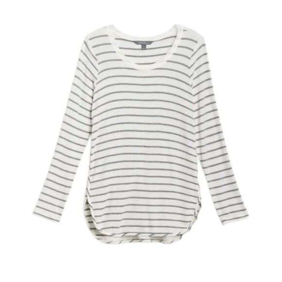 NWT Market & Spruce Zansia Curved Hem French Terry Knit Top in Off White / Gray - Picture 5 of 5